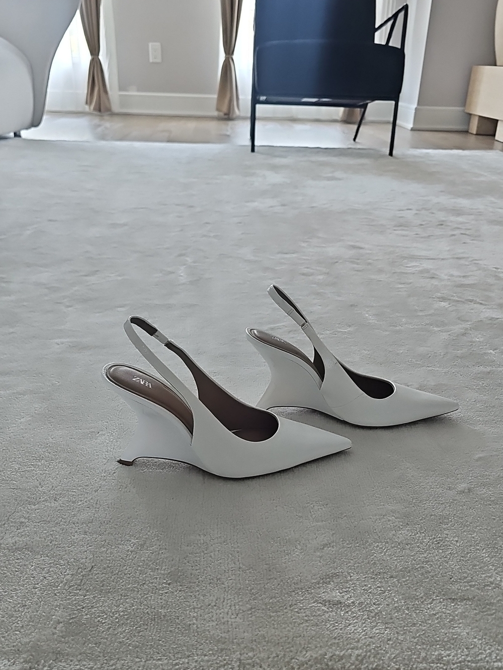 Zara White Sculpted Slingback Wedge Heels